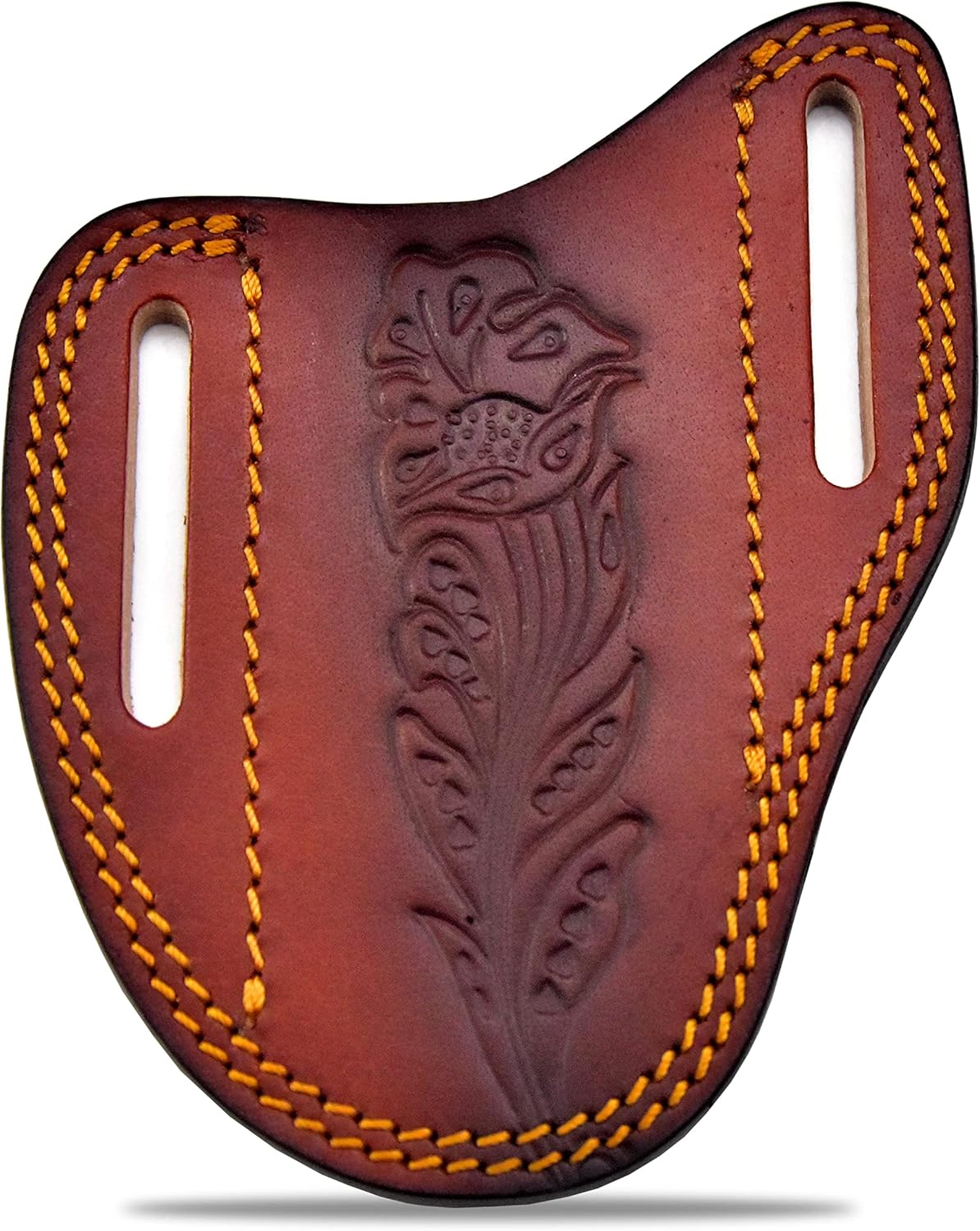 Custom Leather Sheath Slanted Pancake Tooled Leather Sheath/Trapper Knife Sheath/Hunting Knife Sheath 100% Real Laether Cover/Tan Both Side Carry Design (LSB)