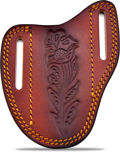 Custom Leather Sheath Slanted Pancake Tooled Leather Sheath/Trapper Knife Sheath/Hunting Knife Sheath 100% Real Laether Cover/Tan Both Side Carry Design (LSB)
