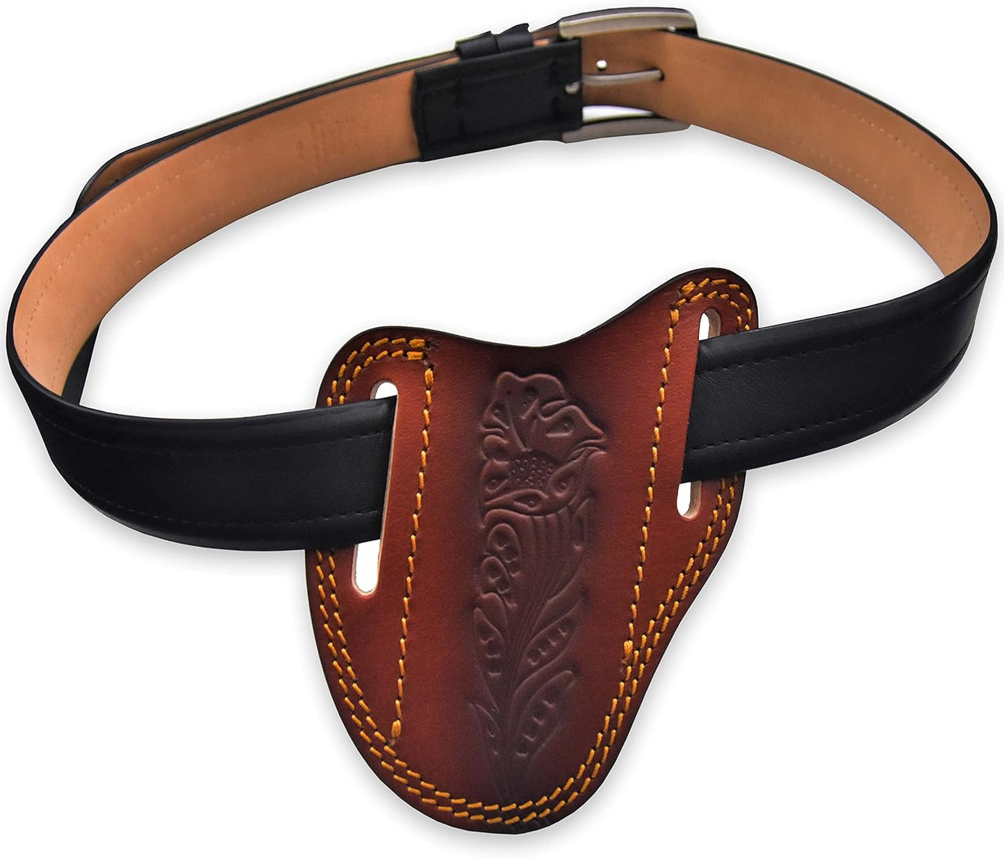 Custom Leather Sheath Slanted Pancake Tooled Leather Sheath/Trapper Knife Sheath/Hunting Knife Sheath 100% Real Laether Cover/Tan Both Side Carry Design (LSB)