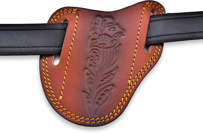 Custom Leather Sheath Slanted Pancake Tooled Leather Sheath/Trapper Knife Sheath/Hunting Knife Sheath 100% Real Laether Cover/Tan Both Side Carry Design (LSB)