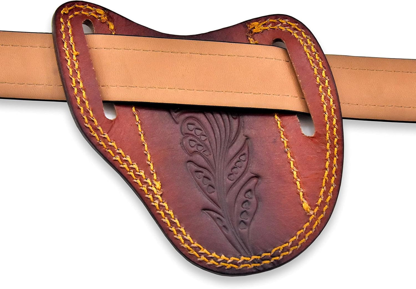 Custom Leather Sheath Slanted Pancake Tooled Leather Sheath/Trapper Knife Sheath/Hunting Knife Sheath 100% Real Laether Cover/Tan Both Side Carry Design (LSB)