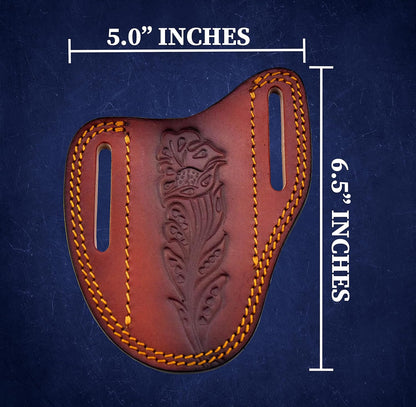 Custom Leather Sheath Slanted Pancake Tooled Leather Sheath/Trapper Knife Sheath/Hunting Knife Sheath 100% Real Laether Cover/Tan Both Side Carry Design (LSB)
