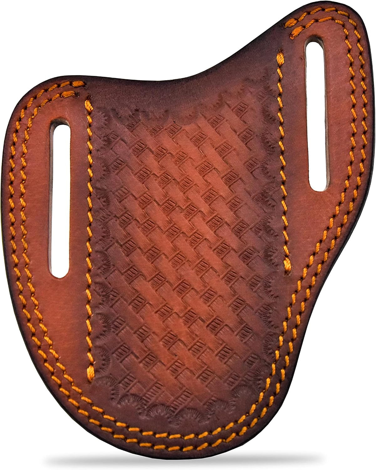 Custom Leather Sheath Slanted Pancake Tooled Leather Sheath/Trapper Knife Sheath/Hunting Knife Sheath 100% Real Laether Cover/Tan Both Side Carry Design (LSB)
