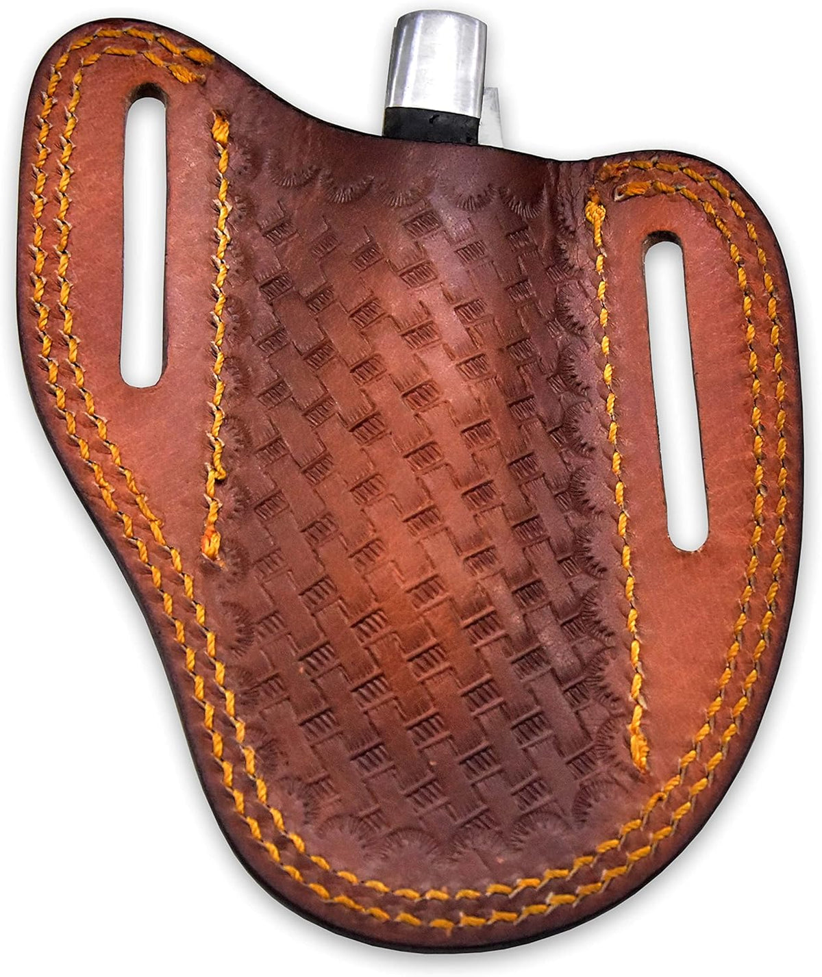 Custom Leather Sheath Slanted Pancake Tooled Leather Sheath/Trapper Knife Sheath/Hunting Knife Sheath 100% Real Laether Cover/Tan Both Side Carry Design (LSB)