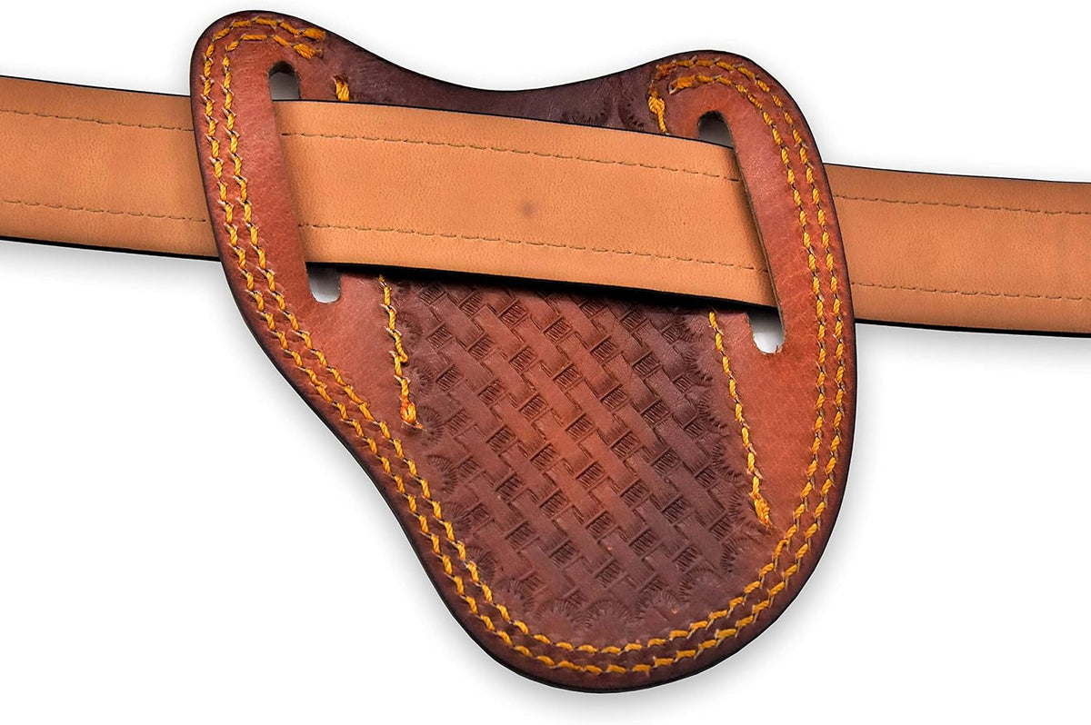 Custom Leather Sheath Slanted Pancake Tooled Leather Sheath/Trapper Knife Sheath/Hunting Knife Sheath 100% Real Laether Cover/Tan Both Side Carry Design (LSB)