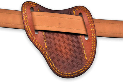 Custom Leather Sheath Slanted Pancake Tooled Leather Sheath/Trapper Knife Sheath/Hunting Knife Sheath 100% Real Laether Cover/Tan Both Side Carry Design (LSB)