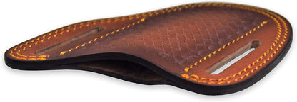 Custom Leather Sheath Slanted Pancake Tooled Leather Sheath/Trapper Knife Sheath/Hunting Knife Sheath 100% Real Laether Cover/Tan Both Side Carry Design (LSB)