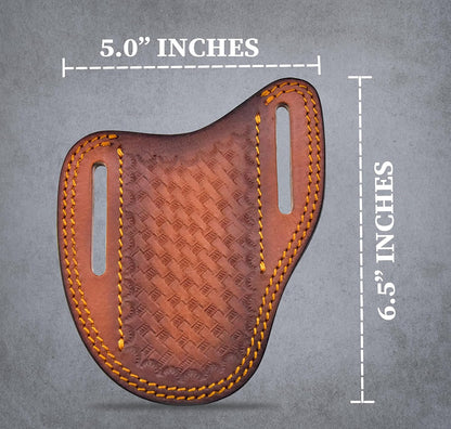 Custom Leather Sheath Slanted Pancake Tooled Leather Sheath/Trapper Knife Sheath/Hunting Knife Sheath 100% Real Laether Cover/Tan Both Side Carry Design (LSB)