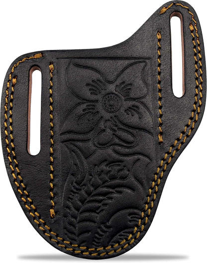 Custom Leather Sheath Slanted Pancake Tooled Leather Sheath/Trapper Knife Sheath/Hunting Knife Sheath 100% Real Laether Cover/Tan Both Side Carry Design (LSB)