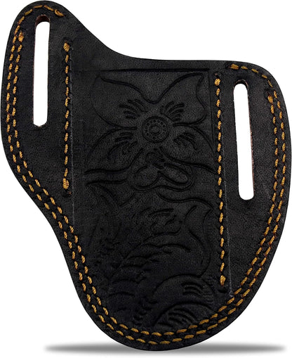 Custom Leather Sheath Slanted Pancake Tooled Leather Sheath/Trapper Knife Sheath/Hunting Knife Sheath 100% Real Laether Cover/Tan Both Side Carry Design (LSB)