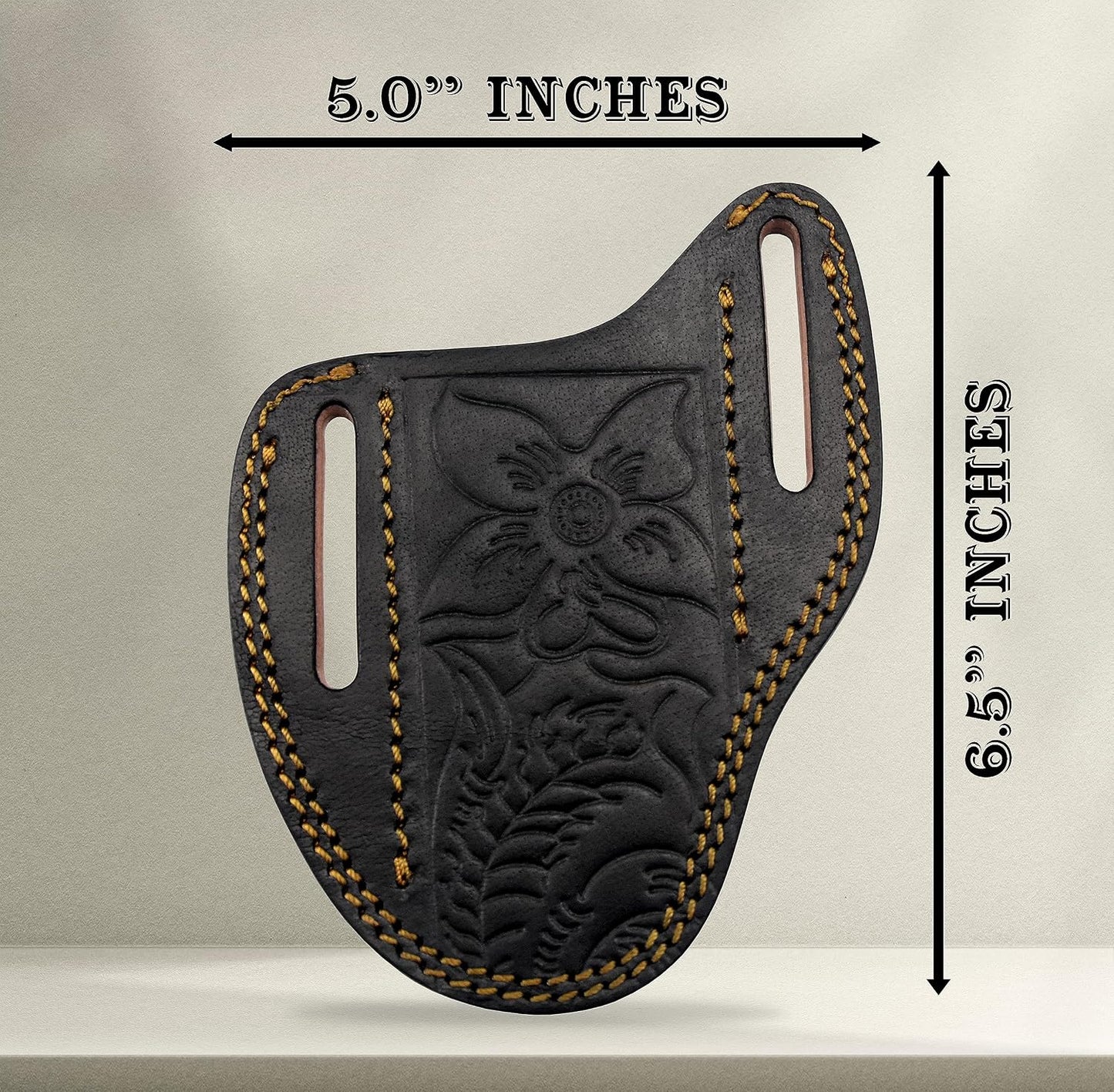 Custom Leather Sheath Slanted Pancake Tooled Leather Sheath/Trapper Knife Sheath/Hunting Knife Sheath 100% Real Laether Cover/Tan Both Side Carry Design (LSB)