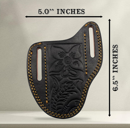 Custom Leather Sheath Slanted Pancake Tooled Leather Sheath/Trapper Knife Sheath/Hunting Knife Sheath 100% Real Laether Cover/Tan Both Side Carry Design (LSB)