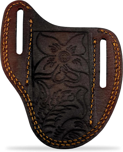 Custom Leather Sheath Slanted Pancake Tooled Leather Sheath/Trapper Knife Sheath/Hunting Knife Sheath 100% Real Laether Cover/Tan Both Side Carry Design (LSB)