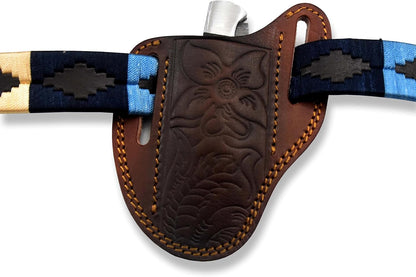 Custom Leather Sheath Slanted Pancake Tooled Leather Sheath/Trapper Knife Sheath/Hunting Knife Sheath 100% Real Laether Cover/Tan Both Side Carry Design (LSB)