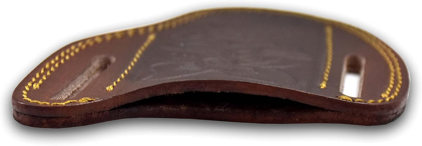 Custom Leather Sheath Slanted Pancake Tooled Leather Sheath/Trapper Knife Sheath/Hunting Knife Sheath 100% Real Laether Cover/Tan Both Side Carry Design (LSB)