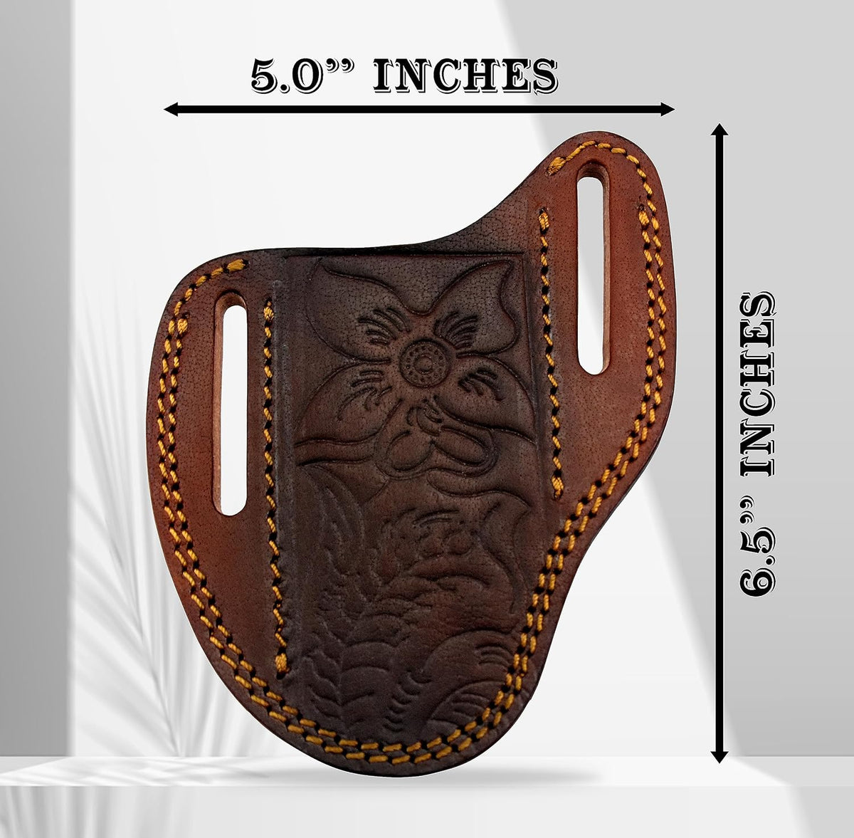 Custom Leather Sheath Slanted Pancake Tooled Leather Sheath/Trapper Knife Sheath/Hunting Knife Sheath 100% Real Laether Cover/Tan Both Side Carry Design (LSB)