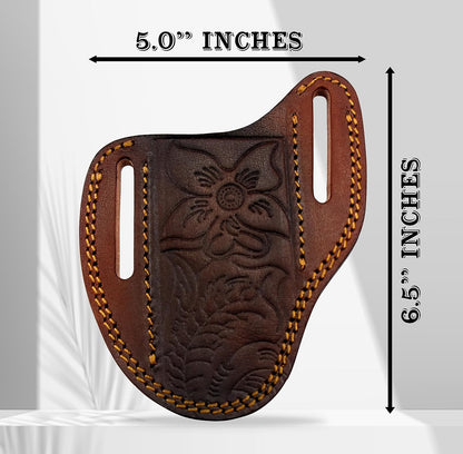 Custom Leather Sheath Slanted Pancake Tooled Leather Sheath/Trapper Knife Sheath/Hunting Knife Sheath 100% Real Laether Cover/Tan Both Side Carry Design (LSB)