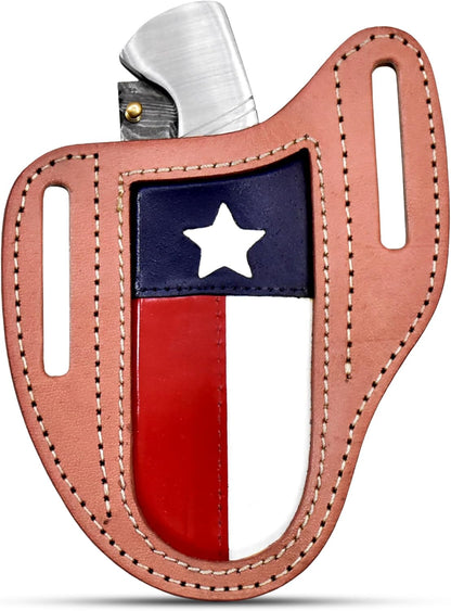 Custom Leather Sheath Slanted Pancake Tooled Leather Sheath/Trapper Knife Sheath/Hunting Knife Sheath 100% Real Laether Cover/Tan Both Side Carry Design (LSB)