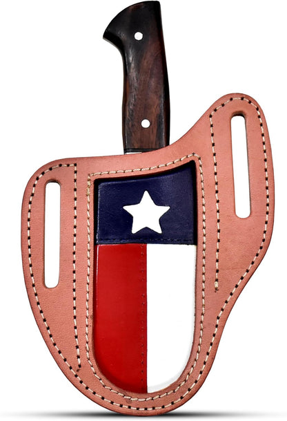 Custom Leather Sheath Slanted Pancake Tooled Leather Sheath/Trapper Knife Sheath/Hunting Knife Sheath 100% Real Laether Cover/Tan Both Side Carry Design (LSB)