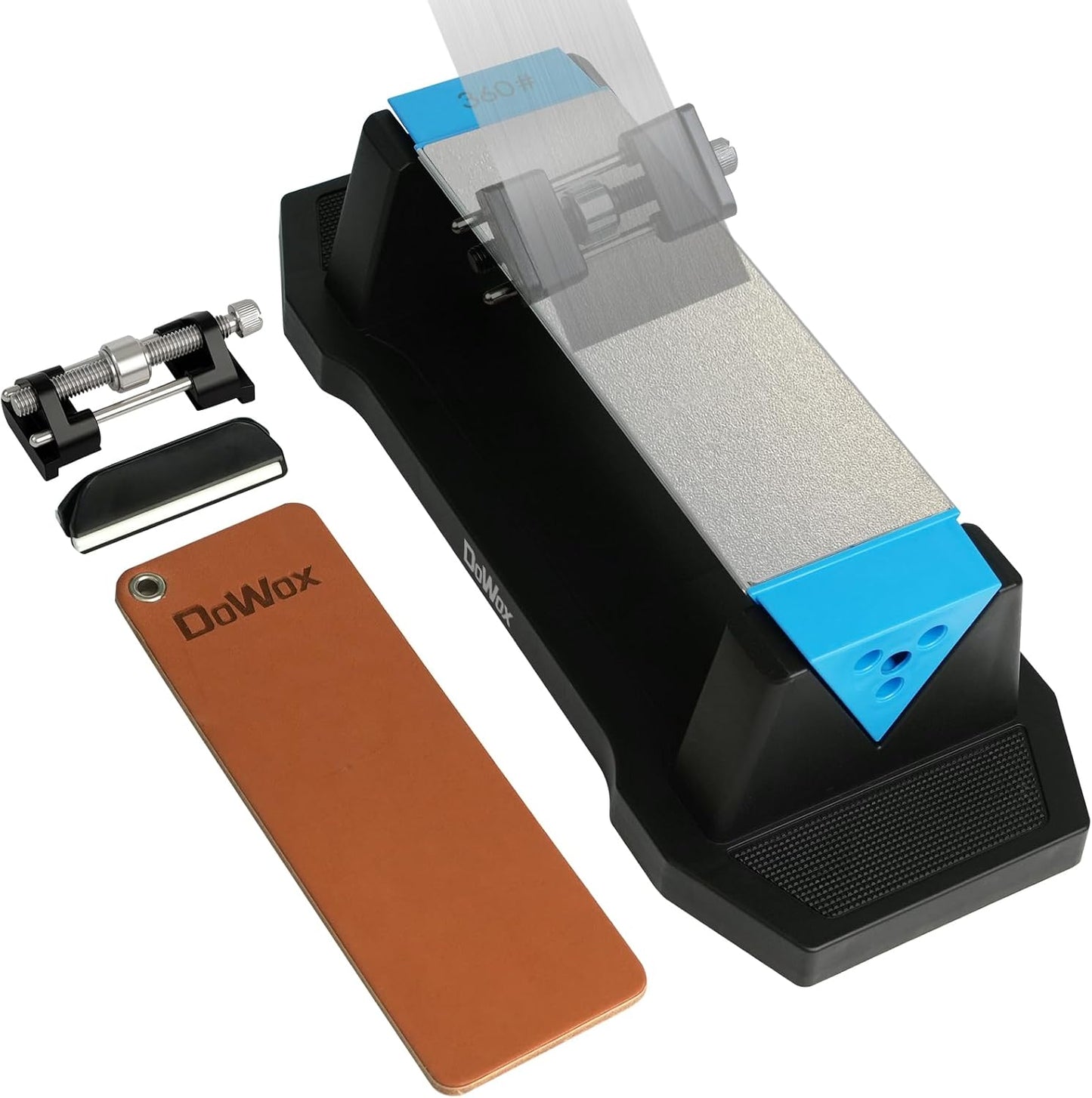 Diamond Knife Sharpener, Larger Sharpening Stone, 360/600/1000 Grit Whetstone Knife Sharpener Kit with Honing Guide, Angle Guide, Leather Strop for Kitchen Knives, Chisels, Tools, Outdoor Gear