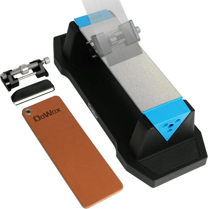 Diamond Knife Sharpener, Larger Sharpening Stone, 360/600/1000 Grit Whetstone Knife Sharpener Kit with Honing Guide, Angle Guide, Leather Strop for Kitchen Knives, Chisels, Tools, Outdoor Gear