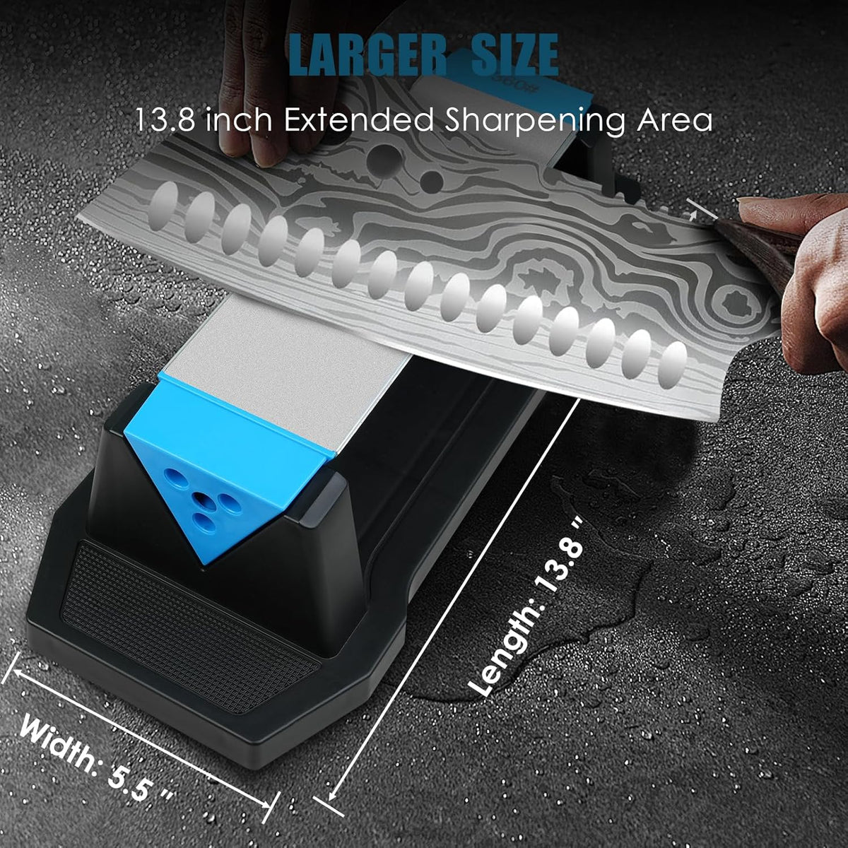 Diamond Knife Sharpener, Larger Sharpening Stone, 360/600/1000 Grit Whetstone Knife Sharpener Kit with Honing Guide, Angle Guide, Leather Strop for Kitchen Knives, Chisels, Tools, Outdoor Gear