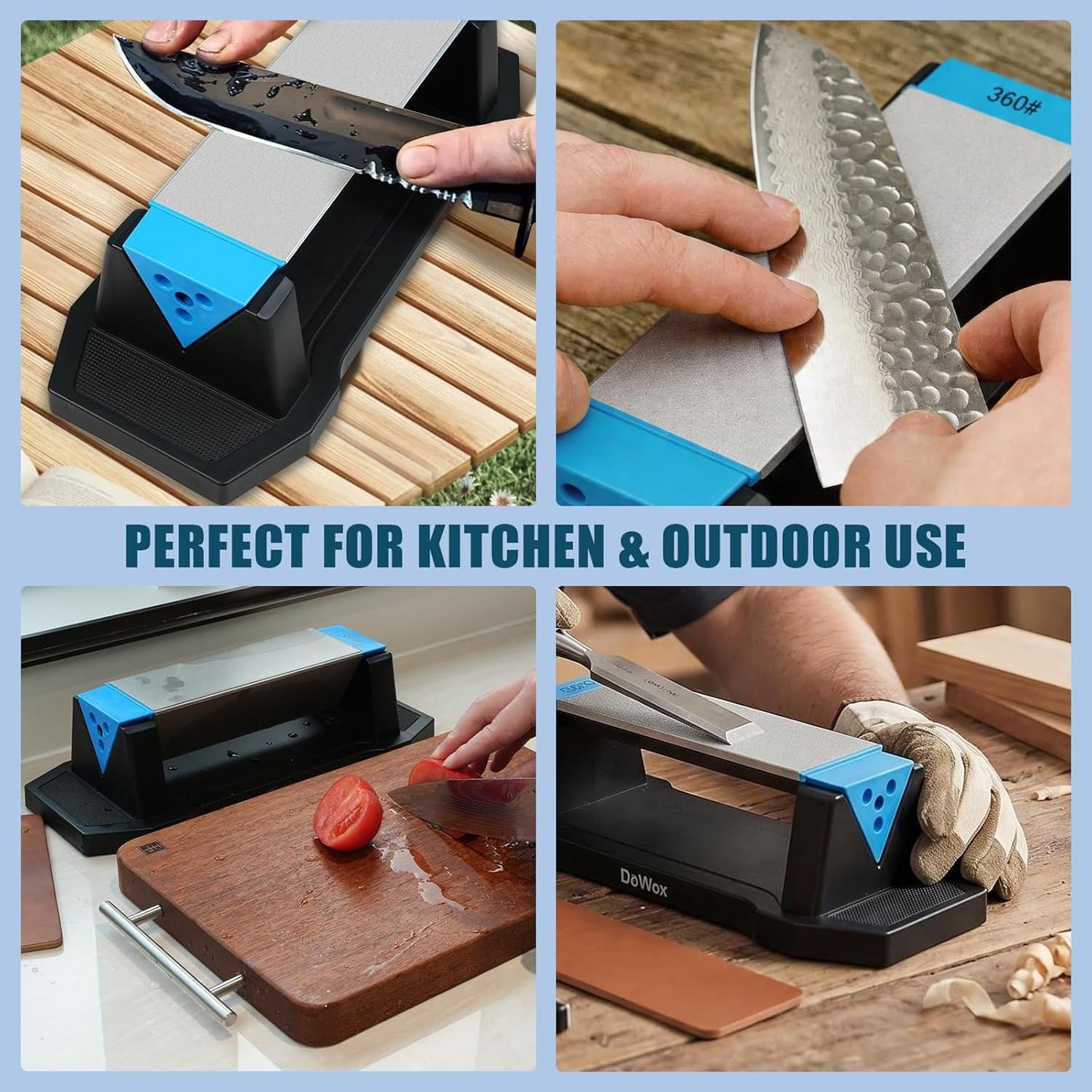 Diamond Knife Sharpener, Larger Sharpening Stone, 360/600/1000 Grit Whetstone Knife Sharpener Kit with Honing Guide, Angle Guide, Leather Strop for Kitchen Knives, Chisels, Tools, Outdoor Gear