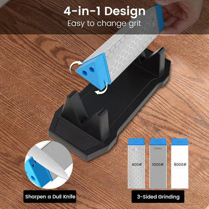 Diamond Knife Sharpener, Larger Sharpening Stone, 360/600/1000 Grit Whetstone Knife Sharpener Kit with Honing Guide, Angle Guide, Leather Strop for Kitchen Knives, Chisels, Tools, Outdoor Gear