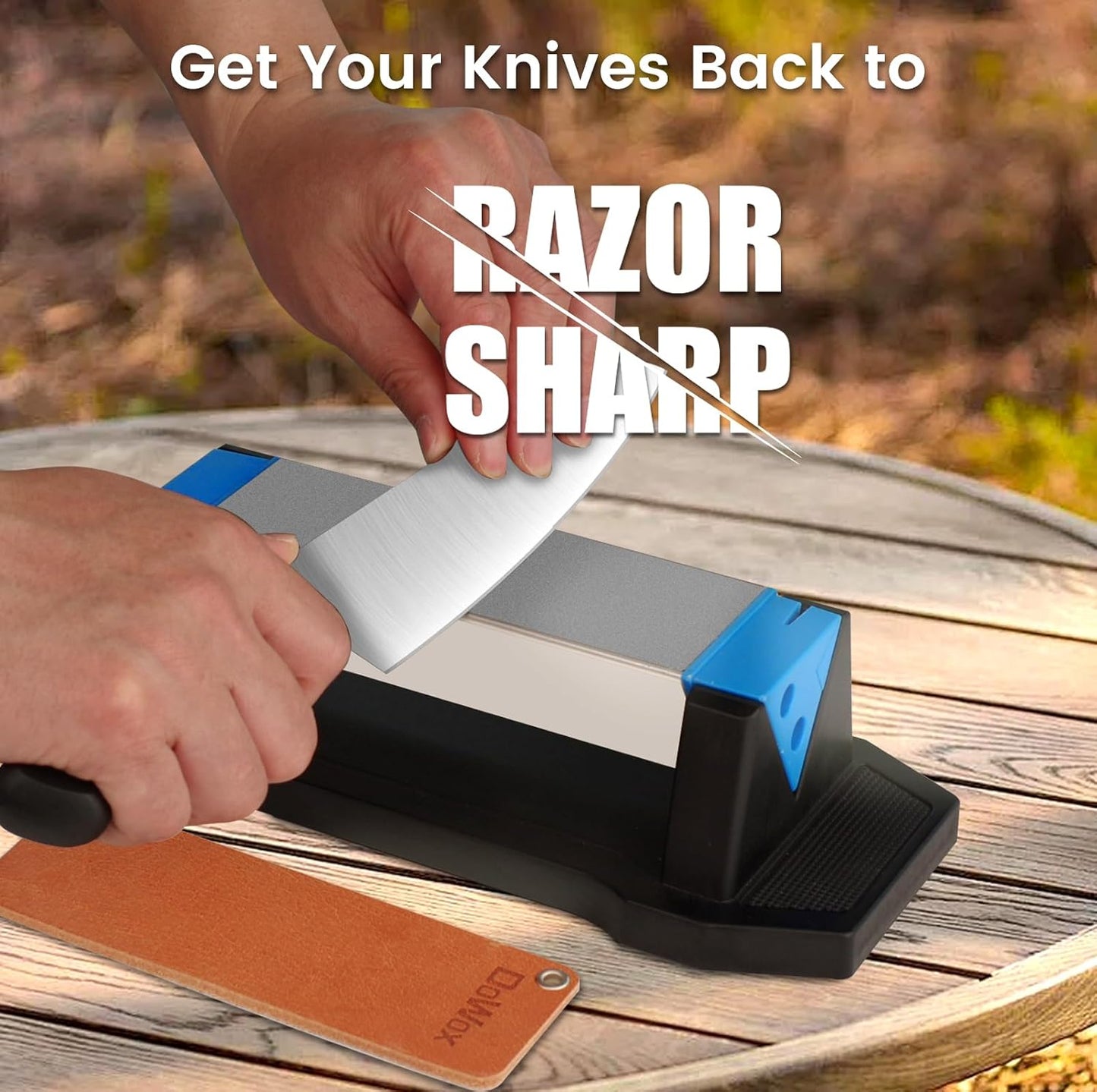 Diamond Knife Sharpener, Larger Sharpening Stone, 360/600/1000 Grit Whetstone Knife Sharpener Kit with Honing Guide, Angle Guide, Leather Strop for Kitchen Knives, Chisels, Tools, Outdoor Gear