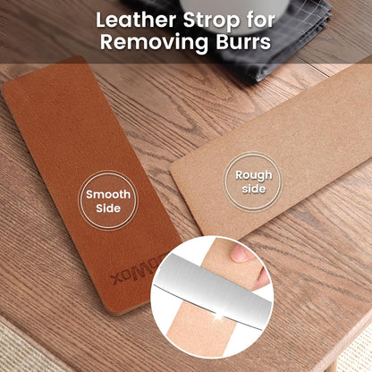 Diamond Knife Sharpener, Larger Sharpening Stone, 360/600/1000 Grit Whetstone Knife Sharpener Kit with Honing Guide, Angle Guide, Leather Strop for Kitchen Knives, Chisels, Tools, Outdoor Gear