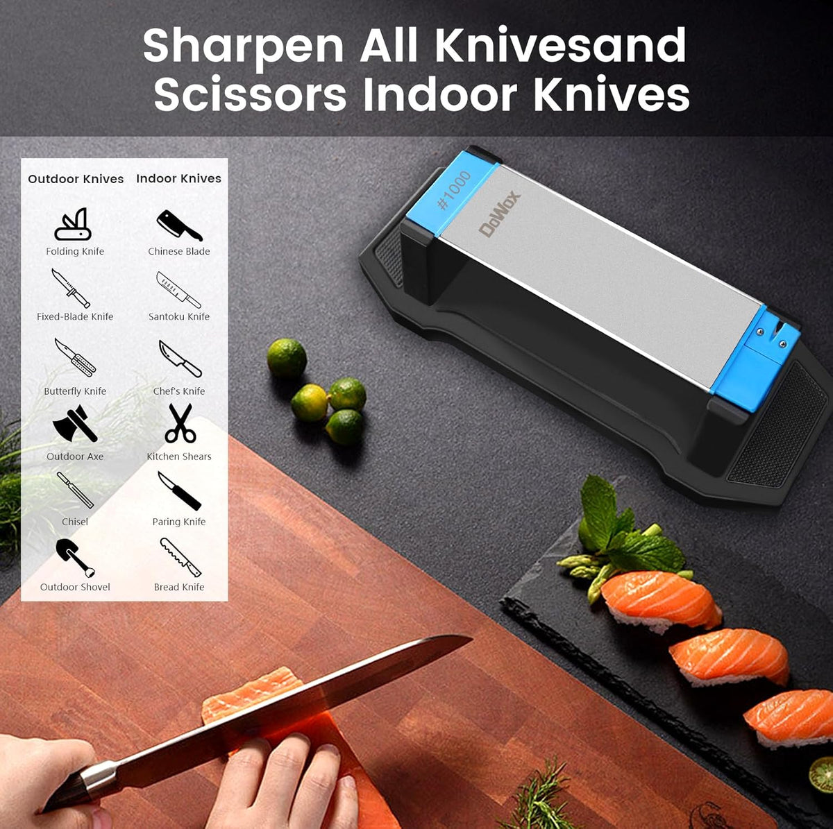 Diamond Knife Sharpener, Larger Sharpening Stone, 360/600/1000 Grit Whetstone Knife Sharpener Kit with Honing Guide, Angle Guide, Leather Strop for Kitchen Knives, Chisels, Tools, Outdoor Gear