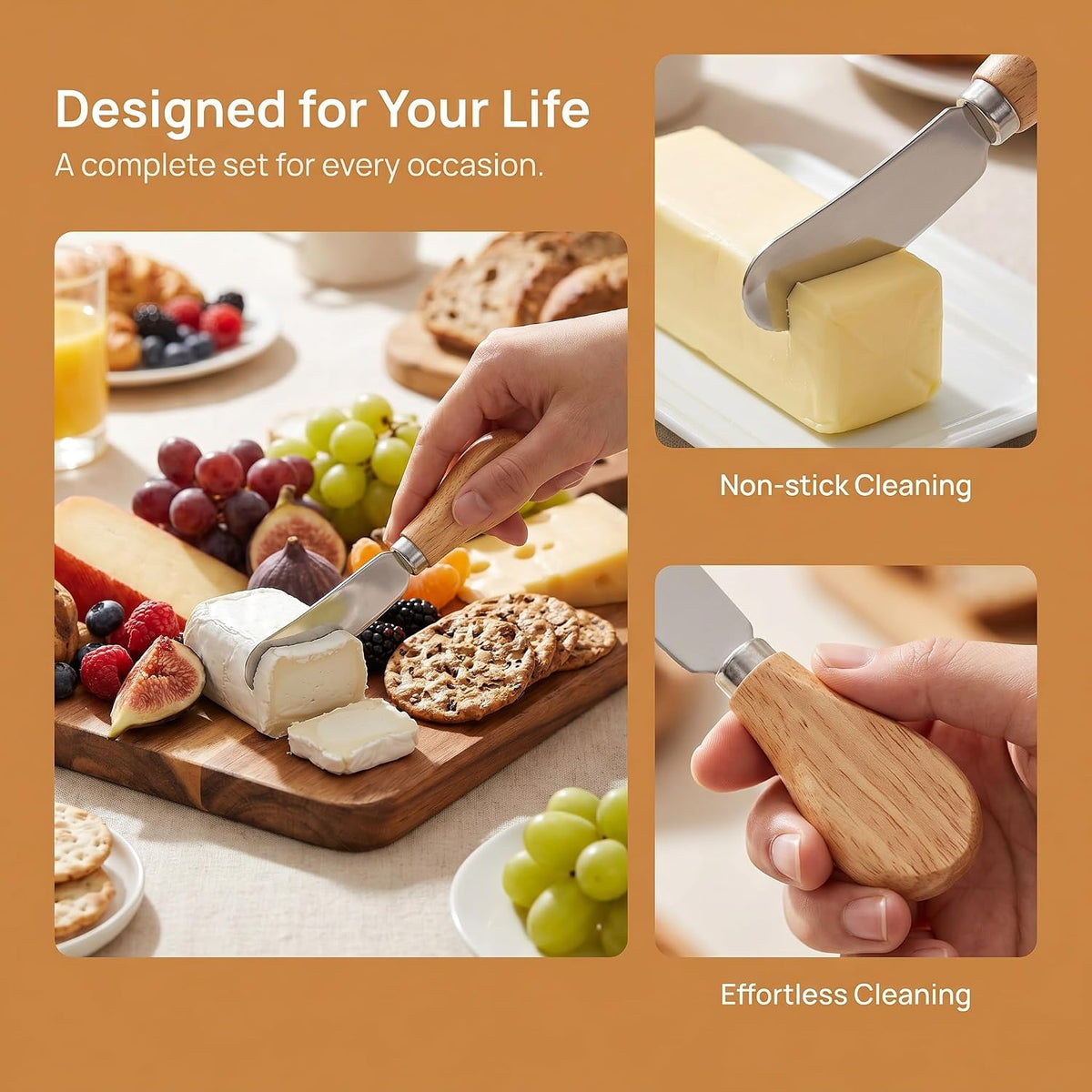 4 Pcs Cheese Spreader Knives Butter Knife with Wooden Handle Stainless Steel Cheese Butter Knife for Cheese Cold Butter Jam Pastry and Other Kitchen Accessories 4.84 Inch
