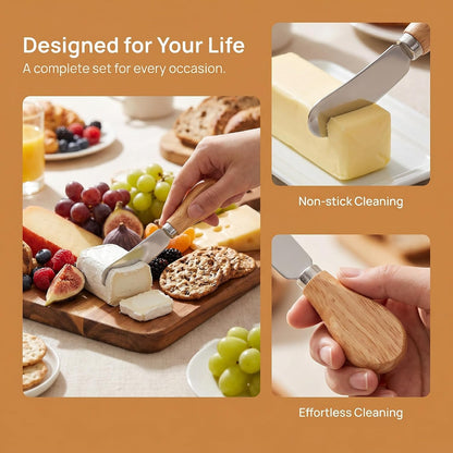 4 Pcs Cheese Spreader Knives Butter Knife with Wooden Handle Stainless Steel Cheese Butter Knife for Cheese Cold Butter Jam Pastry and Other Kitchen Accessories 4.84 Inch
