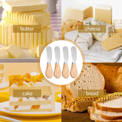 4 Pcs Cheese Spreader Knives Butter Knife with Wooden Handle Stainless Steel Cheese Butter Knife for Cheese Cold Butter Jam Pastry and Other Kitchen Accessories 4.84 Inch