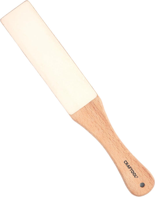 Craftool Leather Strop - with Wood Handle for Knife Sharpening and Edge Alignment - Dual Sided Polishing Surface for Maintaining Blade Edge
