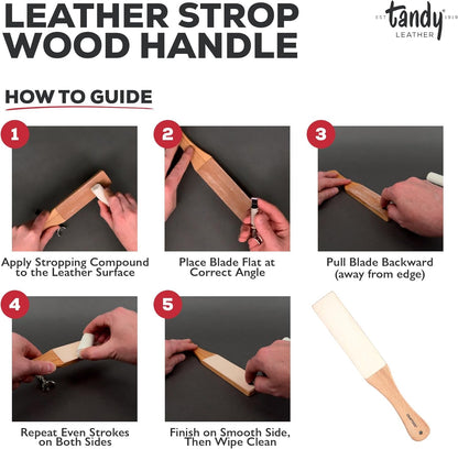 Craftool Leather Strop - with Wood Handle for Knife Sharpening and Edge Alignment - Dual Sided Polishing Surface for Maintaining Blade Edge