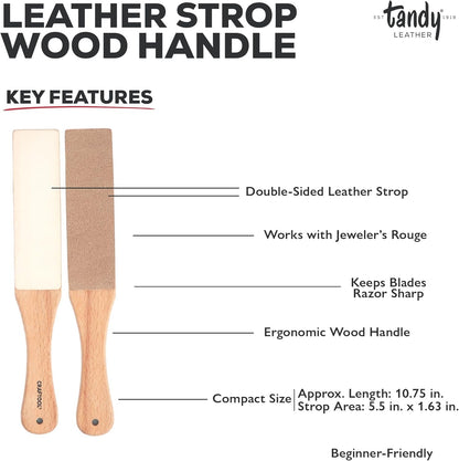 Craftool Leather Strop - with Wood Handle for Knife Sharpening and Edge Alignment - Dual Sided Polishing Surface for Maintaining Blade Edge