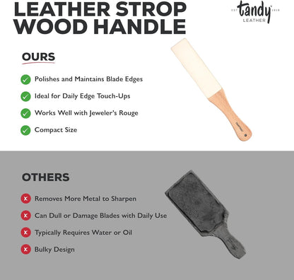 Craftool Leather Strop - with Wood Handle for Knife Sharpening and Edge Alignment - Dual Sided Polishing Surface for Maintaining Blade Edge