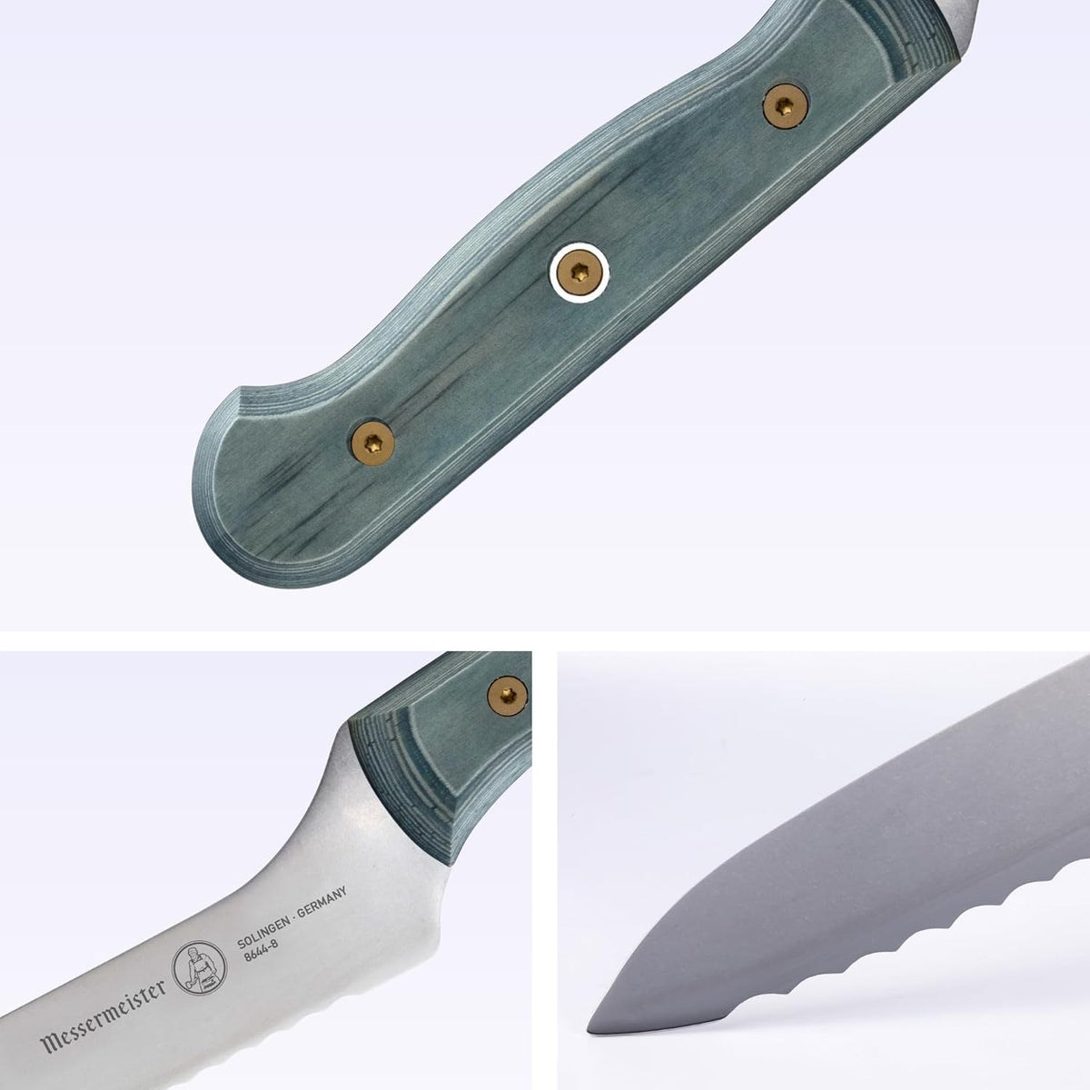 Custom 8” Offset Scalloped Knife - X50 German Stainless Steel - Rust Resistant & Easy to Maintain - Made in Solingen, Germany