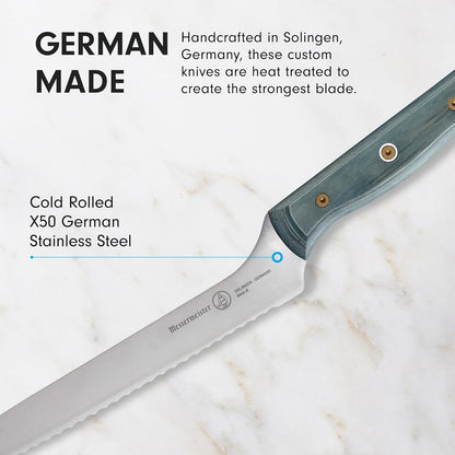 Custom 8” Offset Scalloped Knife - X50 German Stainless Steel - Rust Resistant & Easy to Maintain - Made in Solingen, Germany