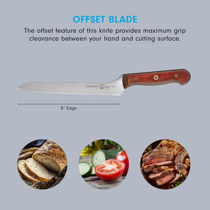 Custom 8” Offset Scalloped Knife - X50 German Stainless Steel - Rust Resistant & Easy to Maintain - Made in Solingen, Germany