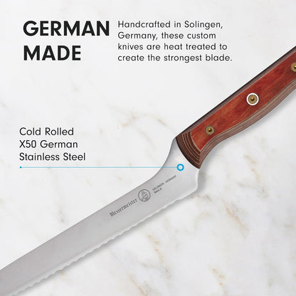 Custom 8” Offset Scalloped Knife - X50 German Stainless Steel - Rust Resistant & Easy to Maintain - Made in Solingen, Germany