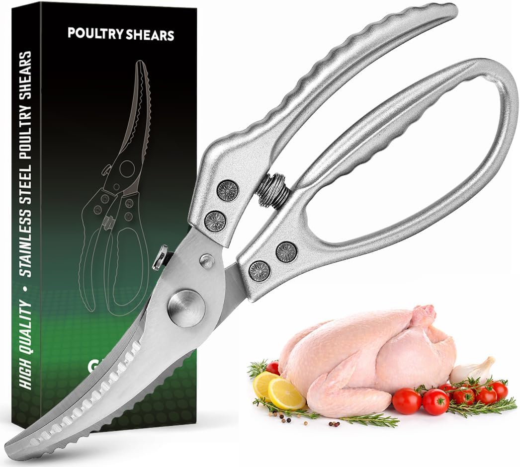 Heavy Duty Poultry Shears - Kitchen Scissors for Cutting Chicken, Poultry, Game, Meat - Chopping Vegetable - Spring Loaded
