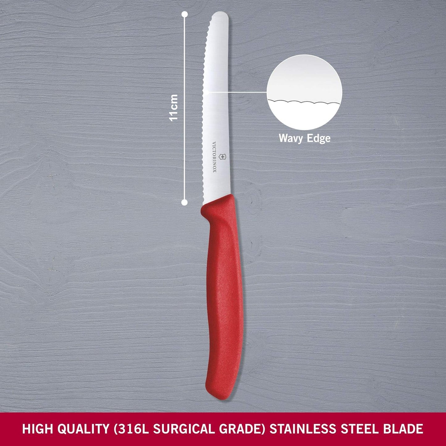 6.7831 Swiss Classic Tomato and Table Knife Ideal for Cutting Fruits and Vegetables with Soft Skin Serrated Blade in Red, 4.3 inches
