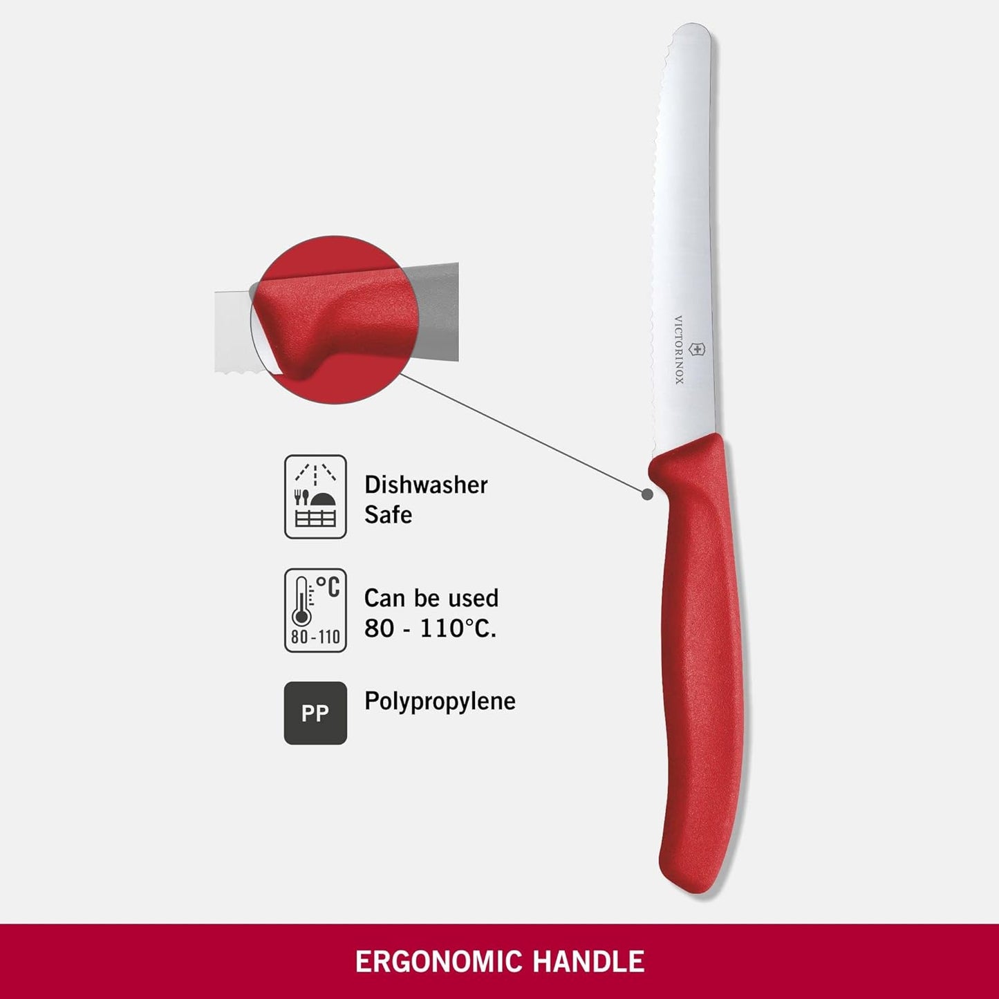 6.7831 Swiss Classic Tomato and Table Knife Ideal for Cutting Fruits and Vegetables with Soft Skin Serrated Blade in Red, 4.3 inches