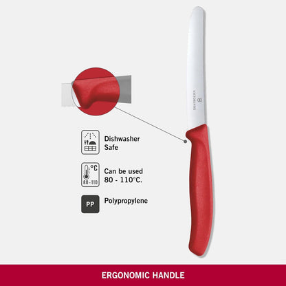 6.7831 Swiss Classic Tomato and Table Knife Ideal for Cutting Fruits and Vegetables with Soft Skin Serrated Blade in Red, 4.3 inches