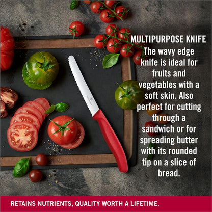 6.7831 Swiss Classic Tomato and Table Knife Ideal for Cutting Fruits and Vegetables with Soft Skin Serrated Blade in Red, 4.3 inches