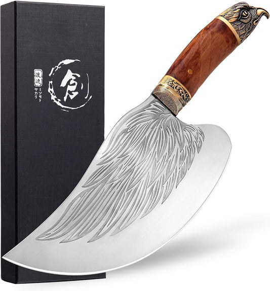 Golden Bird Meat Cleaver Knife, Hand Forged Heavy Duty Bone Chopper | Full Tang High Carbon Steel, Sharp Butcher Knife for Meat Cutting with Wood Handle, Ideal for Kitchen, Camping and BBQ