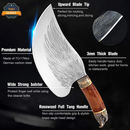 Golden Bird Meat Cleaver Knife, Hand Forged Heavy Duty Bone Chopper | Full Tang High Carbon Steel, Sharp Butcher Knife for Meat Cutting with Wood Handle, Ideal for Kitchen, Camping and BBQ