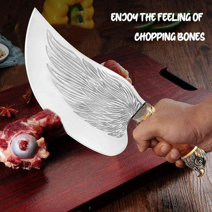 Golden Bird Meat Cleaver Knife, Hand Forged Heavy Duty Bone Chopper | Full Tang High Carbon Steel, Sharp Butcher Knife for Meat Cutting with Wood Handle, Ideal for Kitchen, Camping and BBQ